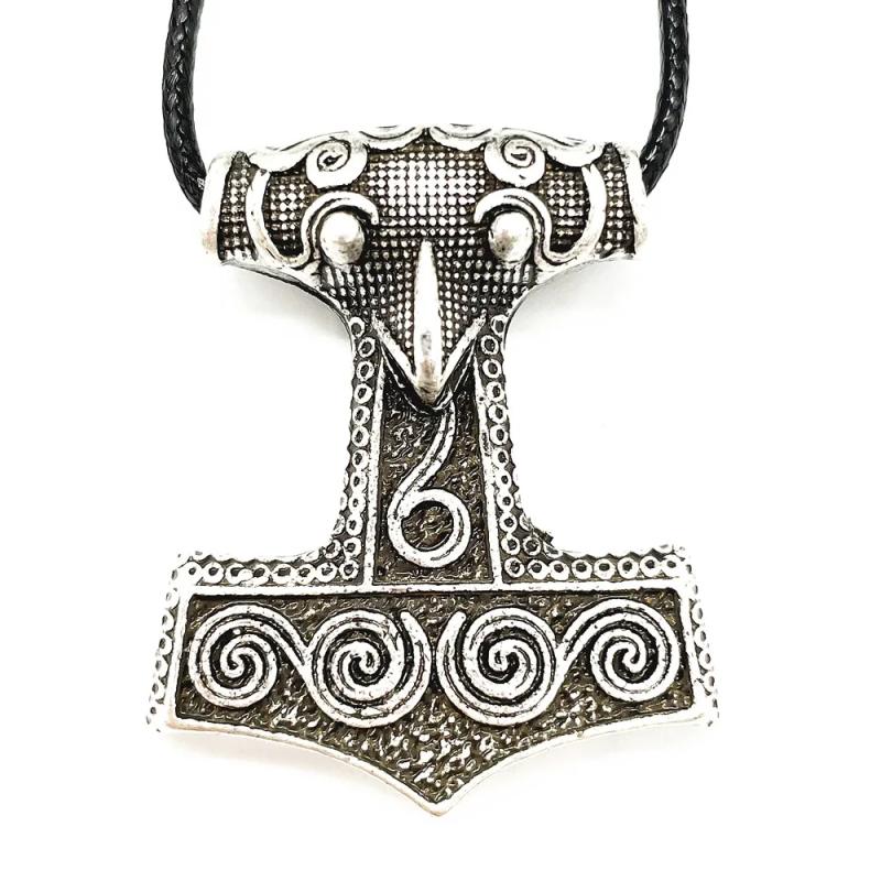 Viking Mjolnir Hammer Pendant Necklace - Odin & Raven Talisman
