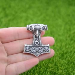 Viking Mjolnir Hammer Pendant Necklace - Odin & Raven Talisman