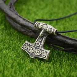Viking Mjolnir Hammer Pendant Necklace - Odin & Raven Talisman