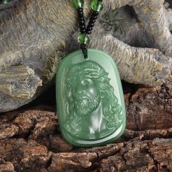 Collana con ciondolo vintage in ossidiana di Gesù - Gioielli cattolici spirituali