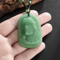 Collana con ciondolo vintage in ossidiana di Gesù - Gioielli cattolici spirituali