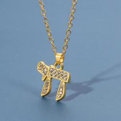 Collier pendentif Chai juif avec zirconia, symbole de vie