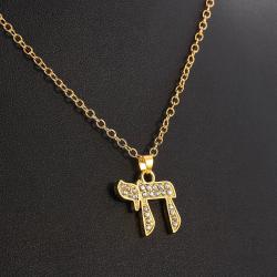 Collier pendentif Chai juif avec zirconia, symbole de vie