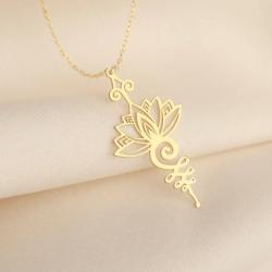 Collier Lotus Unalome | Bijou de méditation en acier inoxydable
