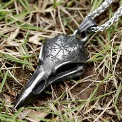 Viking Kuzgunu ve Vegvisir Muska Kolye Ucu - Paslanmaz Çelik Takı