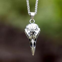 Viking Raven & Vegvisir Amulet Pendant - Stainless Steel Jewelry