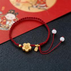 Braccialetti di perline di corda rossa | Ciondolo Fu in oro fatto a mano | Fortuna e salute