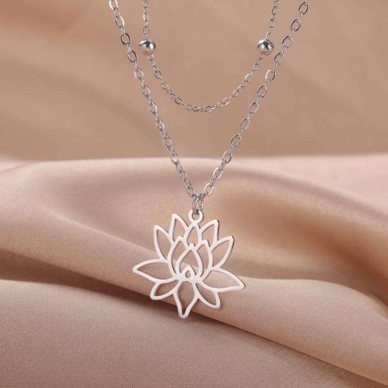 Lotusblumen-Halskette – Schmuckstück aus Edelstahl, das Yoga und Buddhismus symbolisiert
