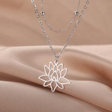 Lotusblumen-Halskette – Schmuckstück aus Edelstahl, das Yoga und Buddhismus symbolisiert