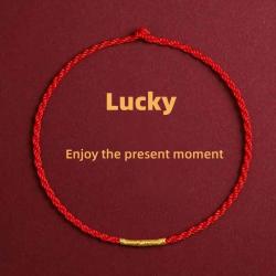 Braccialetti di perline di corda rossa | Ciondolo Fu in oro fatto a mano | Fortuna e salute
