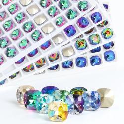 Strass en verre K9 | 10 pièces, forme coussin, à coudre et à coller