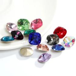 Strass en verre K9 | 10 pièces, forme coussin, à coudre et à coller