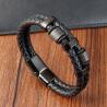 Bracelet tressé à breloques en acier inoxydable | Boucle magnétique et cuir