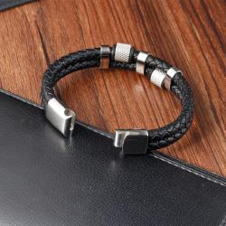 Bracelet tressé à breloques en acier inoxydable | Boucle magnétique et cuir