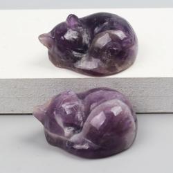 Figurines de chats en cristal : améthyste, quartz rose et jade pour la guérison et le bien-être…