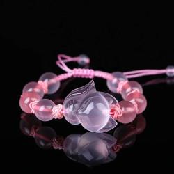 Armband mit Fuchsmotiv aus natürlichem rosa Achat | Chinesische Jade & Schnitzerei