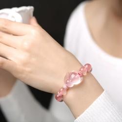 Armband mit Fuchsmotiv aus natürlichem rosa Achat | Chinesische Jade & Schnitzerei