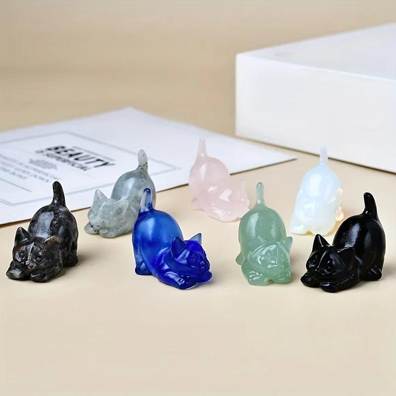 Cristal Chat Fait Main | Pierre de Décoration Unique pour la Maison et la Méditation