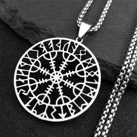Viking Rune Pusula Muska Kolye - Paslanmaz Çelik Koruma