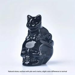 Figurine de chat crâne en cristal sculpté à la main | Décoration et cadeau d'Halloween