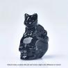 Figurine de chat crâne en cristal sculpté à la main | Décoration et cadeau d'Halloween