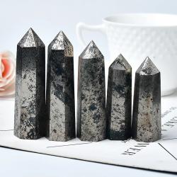 Pointe de cristal d'hématite et baguette de quartz pyrite - Pierre énergétique décorative