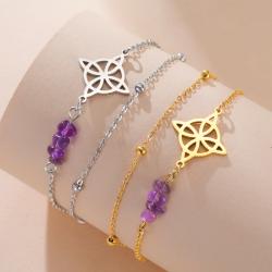 Braccialetto della strega di Skyrim: cristallo viola, doppio strato, acciaio inossidabile