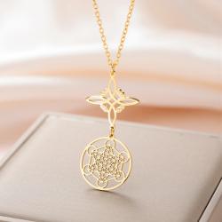 Paslanmaz Çelik Başmelek Metatron Küp Kolye | Cadı Düğümü Kolye Ucu
