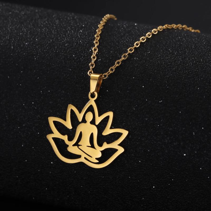 Collana da meditazione con fiore di loto in acciaio inossidabile | LIKGREAT