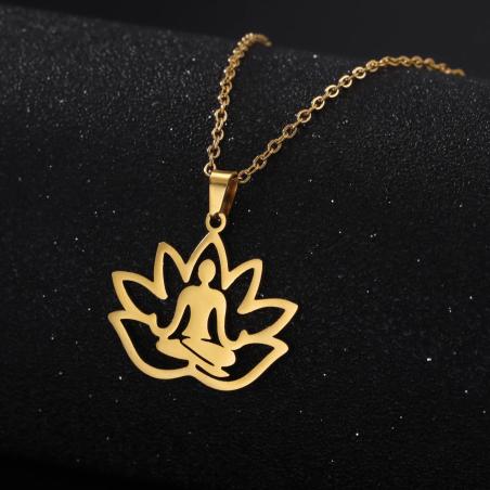 Collana da meditazione con fiore di loto in acciaio inossidabile | LIKGREAT