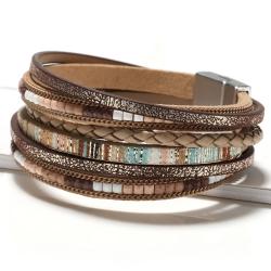 Boho-Armband aus gewebtem Leder für Damen | Magnetverschluss