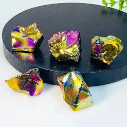 Obsidyen Kristal - Doğal, Elektrolizle Kaplanmış Parıltılı, Reiki Şifa