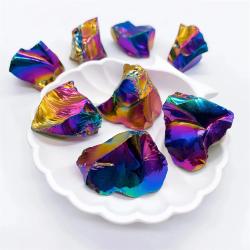 Obsidyen Kristal - Doğal, Elektrolizle Kaplanmış Parıltılı, Reiki Şifa