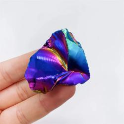 Obsidyen Kristal - Doğal, Elektrolizle Kaplanmış Parıltılı, Reiki Şifa