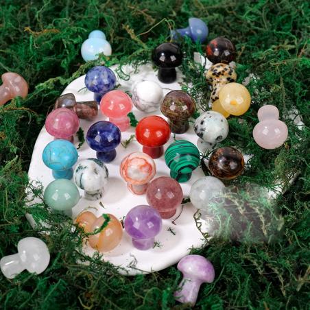 Mini figurine de champignon en pierre précieuse - Décoration de jardin en cristal et vertus curatives