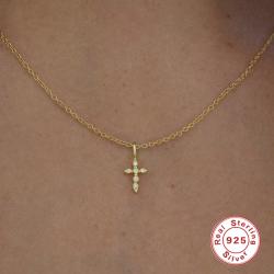 Collier croix en argent sterling | Ras-de-cou en cristal pour femme