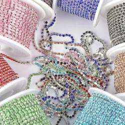 Rhinestone Zincir Süsleme - Dikilebilir ve Yapıştırılabilir Kristaller (SS6-SS18)