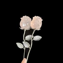 Elegant Crystal Rose Ornament - Carved Quartz Flower for Gifts