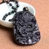 Collier pendentif dragon du zodiaque en obsidienne pour homme - Amulette porte-bonheur