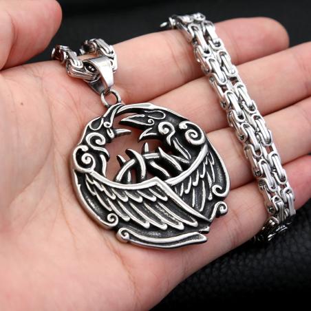 Wikinger-Halskette mit Odin-Rabenanhänger | Amulett aus Edelstahl