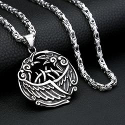 Wikinger-Halskette mit Odin-Rabenanhänger | Amulett aus Edelstahl
