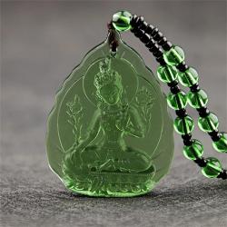 Kristalden Oyma Lotus Guanyin Kolye Ucu - Budist Tılsım Kolye