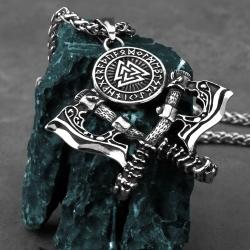 Collana con ciondolo a forma di ascia vichinga in acciaio inossidabile - Amuleto runico norreno