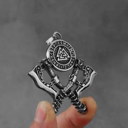 Collana con ciondolo a forma di ascia vichinga in acciaio inossidabile - Amuleto runico norreno