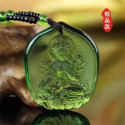Kristalden Oyma Lotus Guanyin Kolye Ucu - Budist Tılsım Kolye