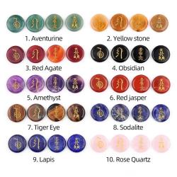 Coffret de cristaux pour la guérison des chakras : 4 mini-pierres avec symboles Reiki