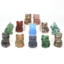 Figurine de chat en pierre naturelle et cristal - Guérison Reiki et décoration intérieure