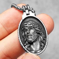 Collier pendentif Jésus | Acier inoxydable | Homme et femme