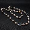 Collana rosario con perle d'acqua dolce bianche naturali e labradorite