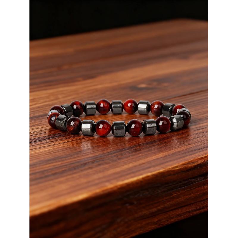 Bracelets en hématite et œil de tigre rouge - Protection énergétique et courage